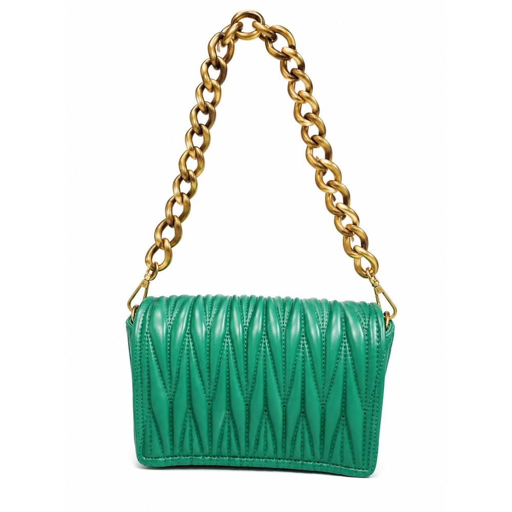 Montana West Green Quilted Vegan Leather Bag Gold Chunky Chain